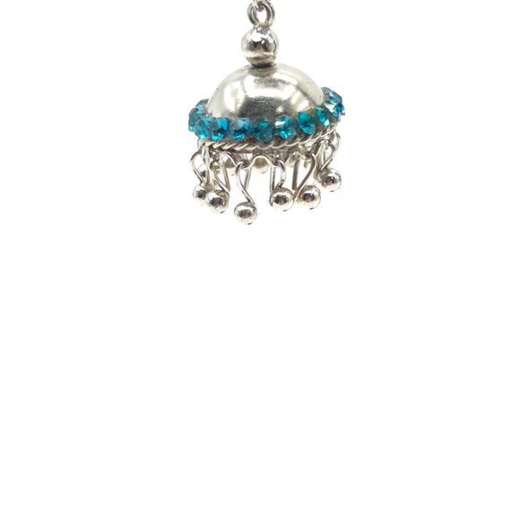Blue Rhinestone Silver-Tone Dangle Earrings With Jhumki Design - Picture 2 of 6